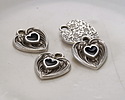 TierraCast Antique Silver (plated) Jet Enamel Heart in Heart Shaped Focal 12.5x14mm