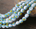 Millefiori Glass White w/ Turquoise & Yellow Flower Round 10mm