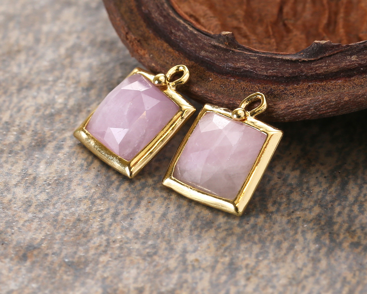 Kunzite w/ Gold Finish Faceted Square Focal 10x13mm