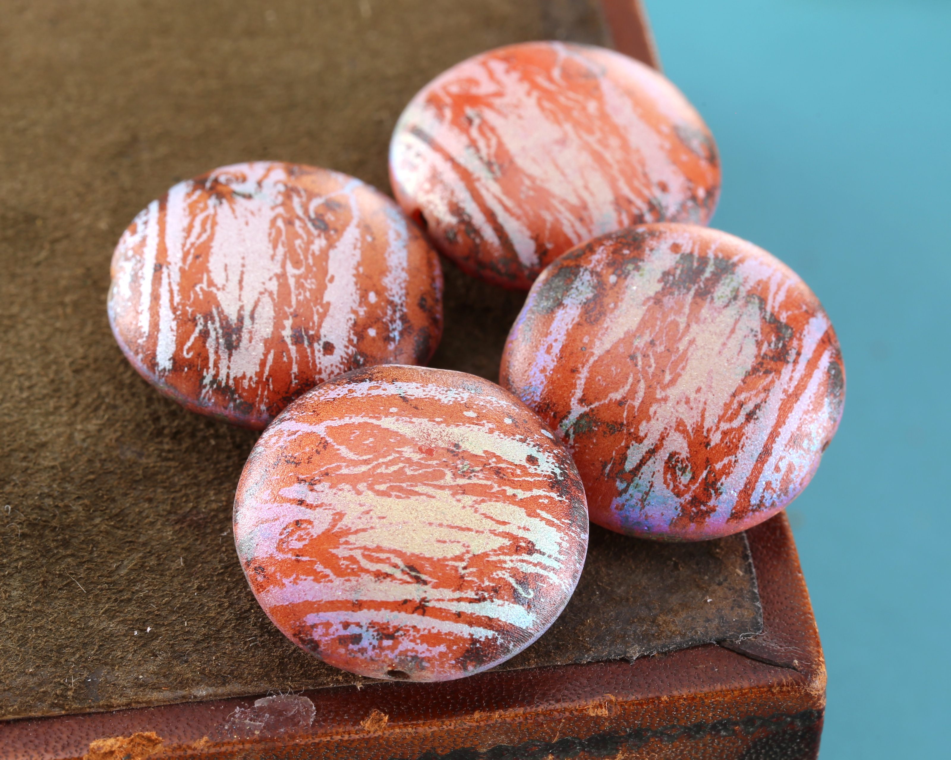 Czech Glass Laser Etched Matte Mars AB Puff Coin 20mm