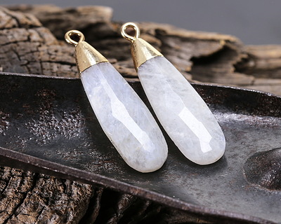 Blue Moonstone Faceted Puff Teardrop Focal w/ Gold Finish 9x28mm