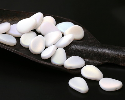 Czech Glass Matte White AB Flat Teardrop 8x11mm
