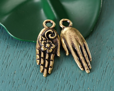 TierraCast Antique Brass (plated) Blossom Hand Charm 9.5x27mm