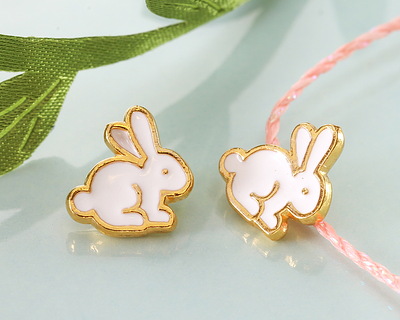 24K Gold (plated) White Enamel Bunny Button 11x11.5mm