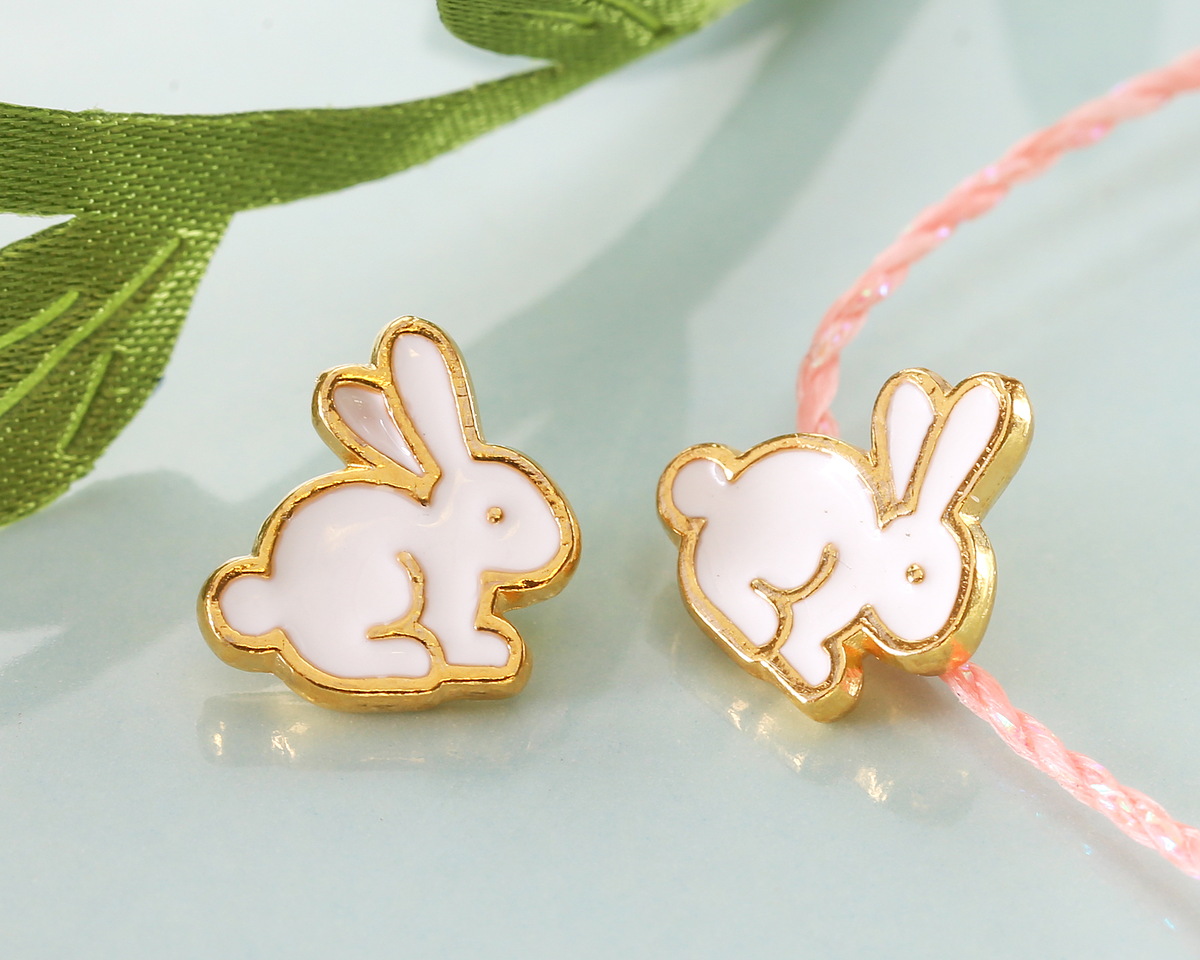 24K Gold (plated) White Enamel Bunny Button 11x11.5mm