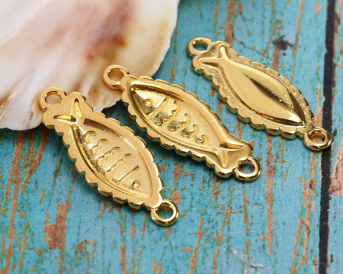 24K Gold (plated) Fish Impression Focal Link 27x10mm