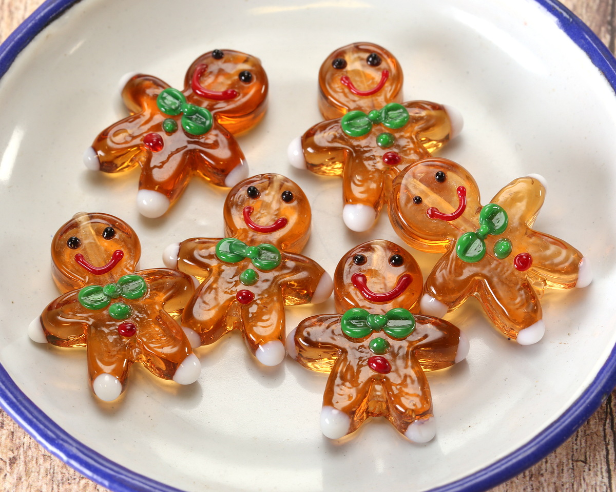Gingerbread Person Lampwork Glass Focal Bead 23-24x27-28mm