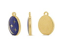 24K Gold (plated) Cobalt Enamel Crescent Moon & Stars Oval Focal 12x16mm