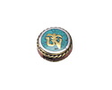 Nepalese White Brass & Brass "Om" Coin Bead w/ Turquoise & Coral 16mm