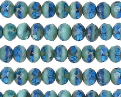 Czech Glass Mykonos Blue Picasso Fire Polished Rondelle 5x7mm