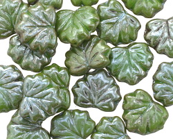 Czech Glass Apple Green w/ Silver Luster Maple Leaf 11x13mm