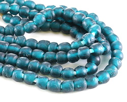 African Recycled Glass Teal Tumbled Round 8-10mm