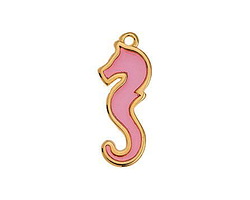 24K Gold (plated) Framed Transparent Pink Seahorse Focal 10x25mm