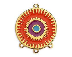 24K Gold (plated) Hyacinth, Plum & Turquoise Enamel Radiating Sun 1-3 Chandelier Focal Link 26x32mm