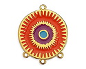 24K Gold (plated) Hyacinth, Plum & Turquoise Enamel Radiating Sun 1-3 Chandelier Focal Link 26x32mm