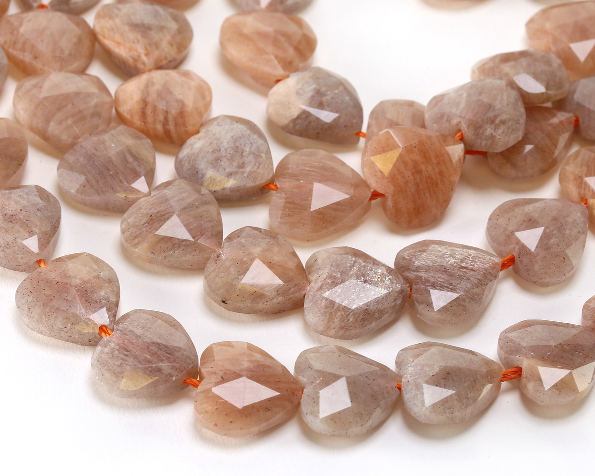 Peach Moonstone Microfaceted Heart 13-14mm