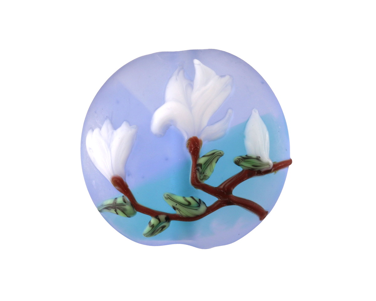 Grace Lampwork Matte Magnolia Mist Lentil Focal Bead 25mm