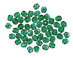 Czech Glass Green Emerald AB Fire Polished Round 4mm