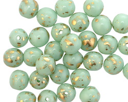 Czech Glass Robin's Egg Picasso w/ Gold Marble Round Druk 6mm