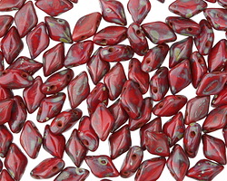 Opaque Red Picasso GemDuo 8x5mm Seed Bead