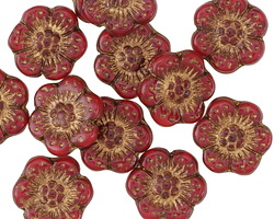 Czech Glass Bronzed Scarlet Wild Rose Coin 13mm