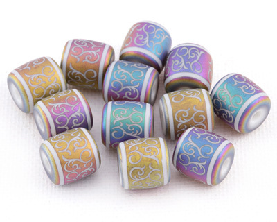 Metallic Peacock (matte) Laser Etched Swirls on Crystal Barrel 12x12mm