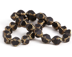 Czech Glass Jet w/ Gold Etched Bicone 10x8mm