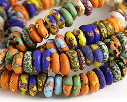 African Recycled Glass & Seed Bead Multi Color Mix Mini Donut 5-6x13-15mm