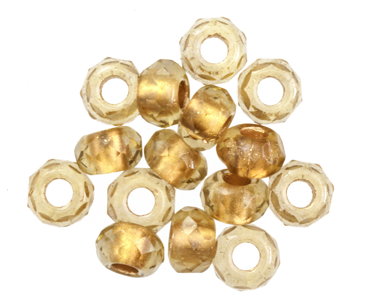 Czech Glass Smoky w/ Gold Lining Large Hole Fire Polished Rondelle 6x9mm