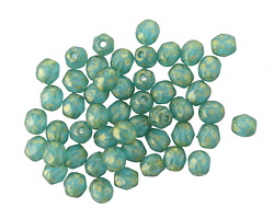 Czech Glass Matte Teal w/ Gold Flecks Fire Polished Round 4mm