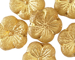 Czech Glass Matte Amber w/ Gold Hibiscus Coin 22mm