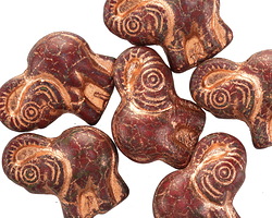 Czech Glass Pomegranate Picasso w/ Copper Elephant 20x21mm