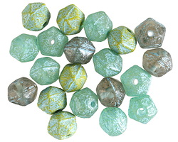 Czech Glass Sea Mix w/ Blue Wash English Cut Bead 7x8mm