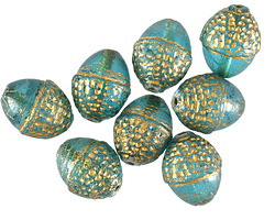 Czech Glass Matte Teal w/ Gold Acorn 12x10mm
