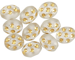 Czech Glass Matte Crystal w/ Gold Dimpled Rice 12x10mm