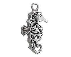 Mykonos Antique Silver (plated) Ornate Openwork Sea Horse Pendant 22x41mm