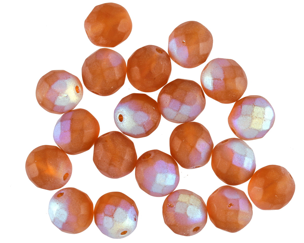 Czech Glass Matte Pumpkin AB Fire Polished Round 8mm