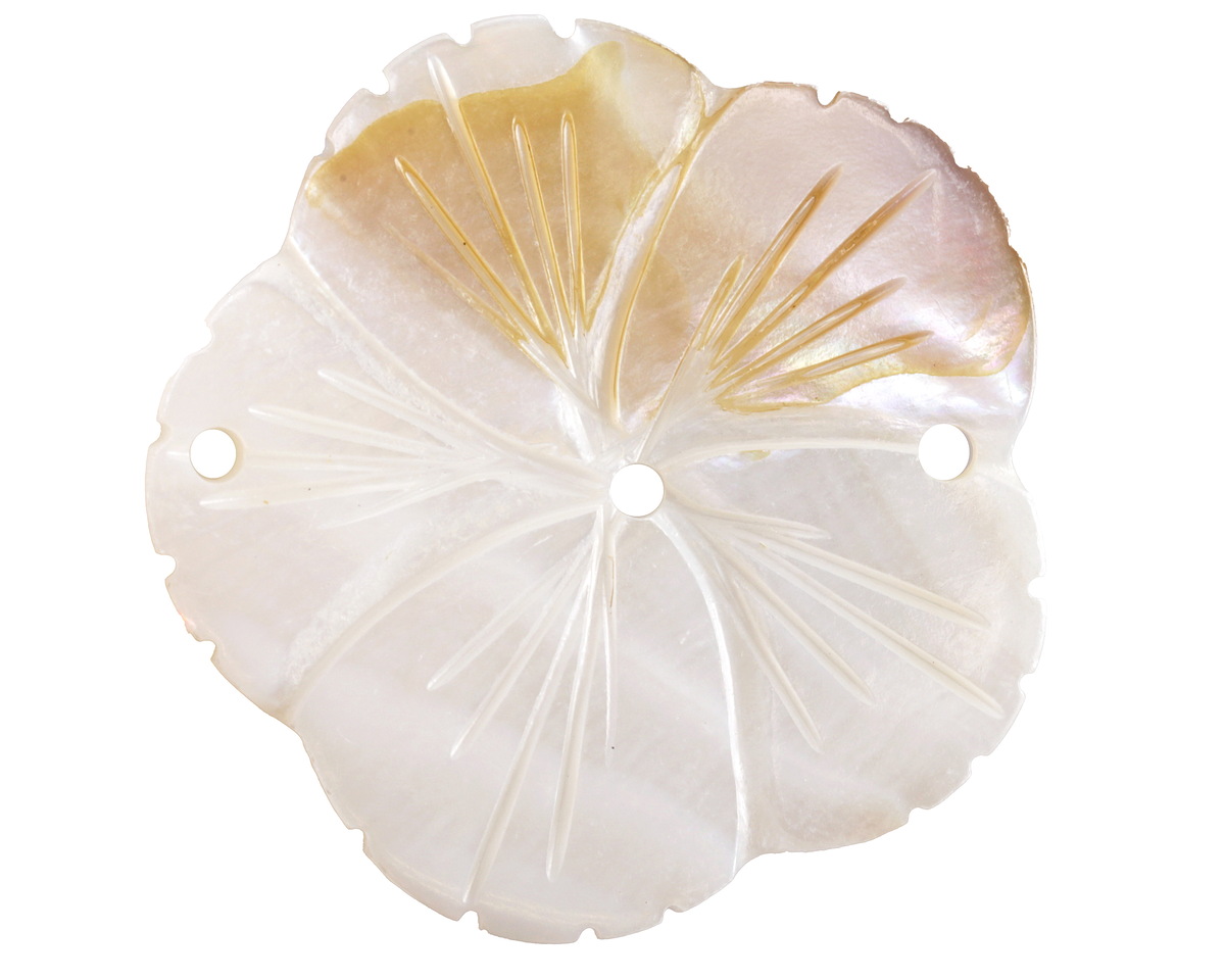 White Shell Carved Hibiscus 3-Hole Focal 38mm