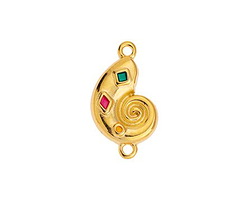 24K Gold (plated) Nautilus Shell w/ Multicolor Enamel Shapes Focal Link 12x22mm
