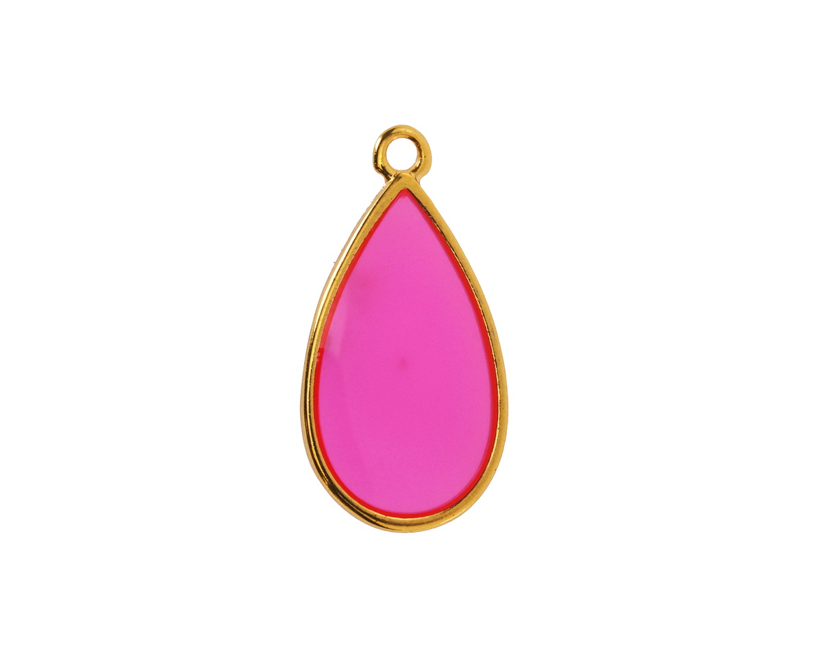 24K Gold (Plated) Transparent Paradise Pink Resin Drop Focal 13x23mm