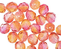 Czech Glass Dual Coated Fuchsia/Cantaloupe Fire Polished Round 8mm