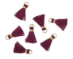 Plum w/ Gold Binding & Jump Ring Tiny Thread Tassel 12mm