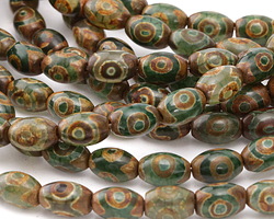 Tibetan (Dzi) Agate Dark Green & Brown Rice 12x8mm