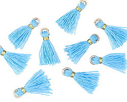 Ocean Blue w/ Gold Binding & Jump Ring Tiny Thread Tassel 12mm