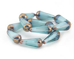 Czech Glass Bronzed Aquamarine Waters Faceted Teardrop 20x8mm