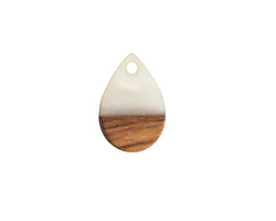Walnut Wood & Alabaster Pearlescent Resin Teardrop Focal 11x17mm