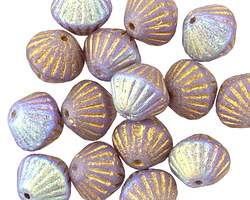 Czech Glass Thistle AB w/ Gold Textured Lined Bicone 10x11mm