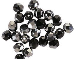 Czech Glass Jet w/ 1/2 Silver Fire Polished Round 6mm