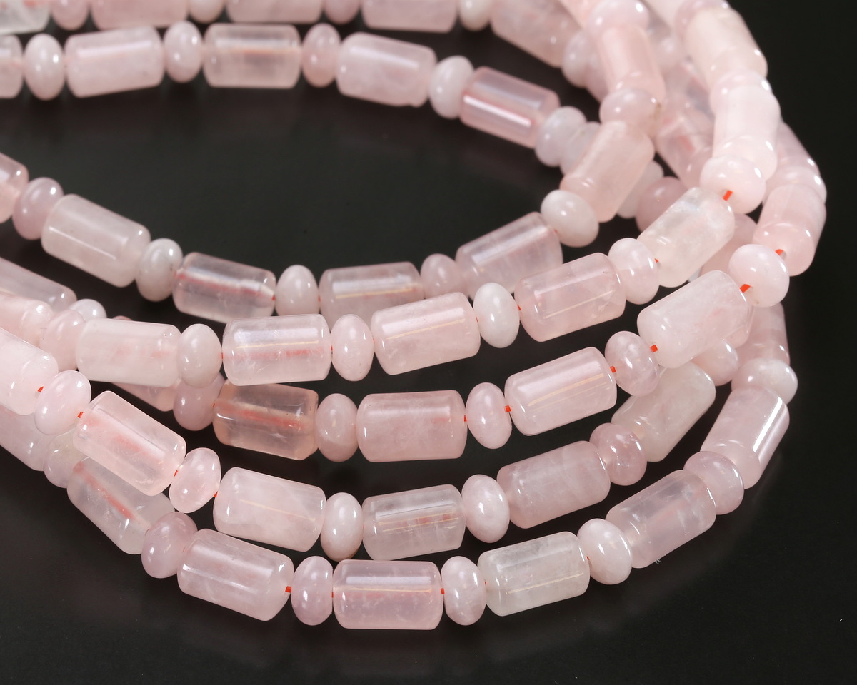 Rose Quartz Barrel Rondelle 4x6mm, 10x6mm