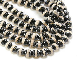 Tibetan (Dzi) Agate Black w/ White Band Faceted Round 6mm